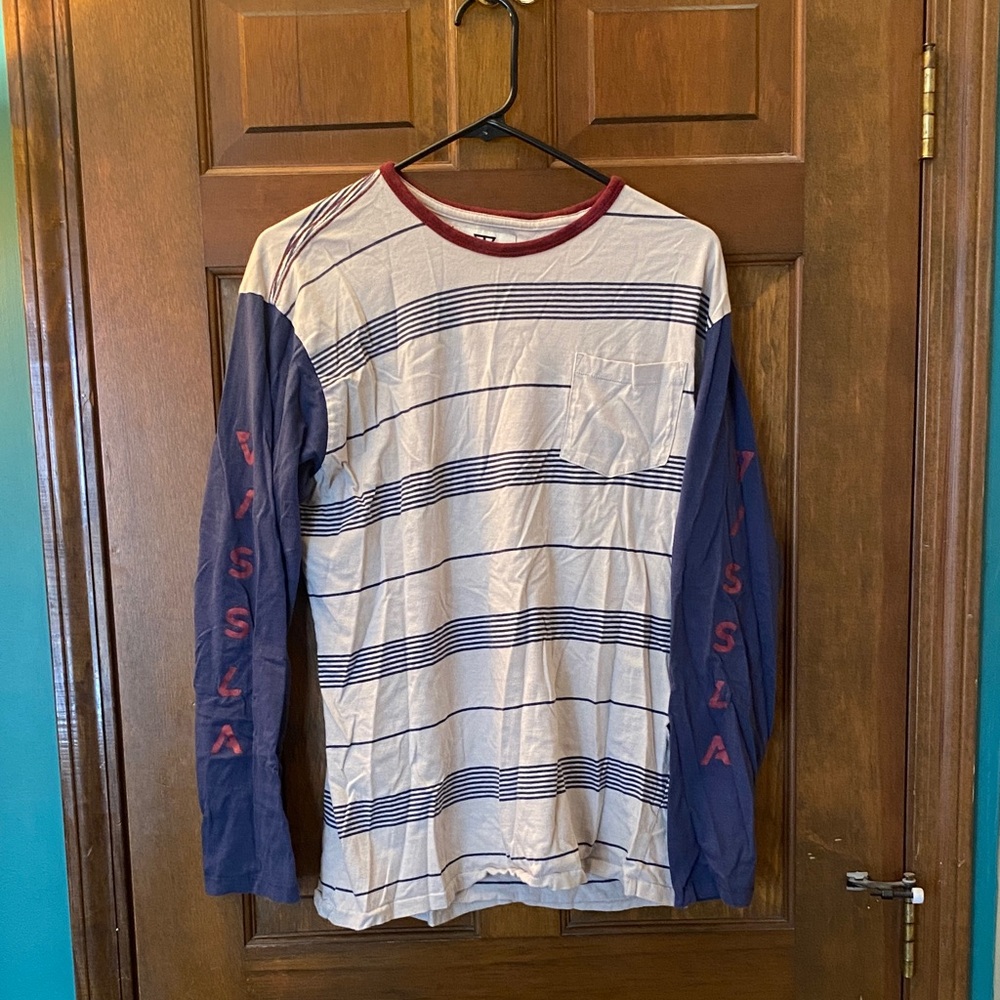 VISSLA Navy and Cream Striped Men's Shirt
